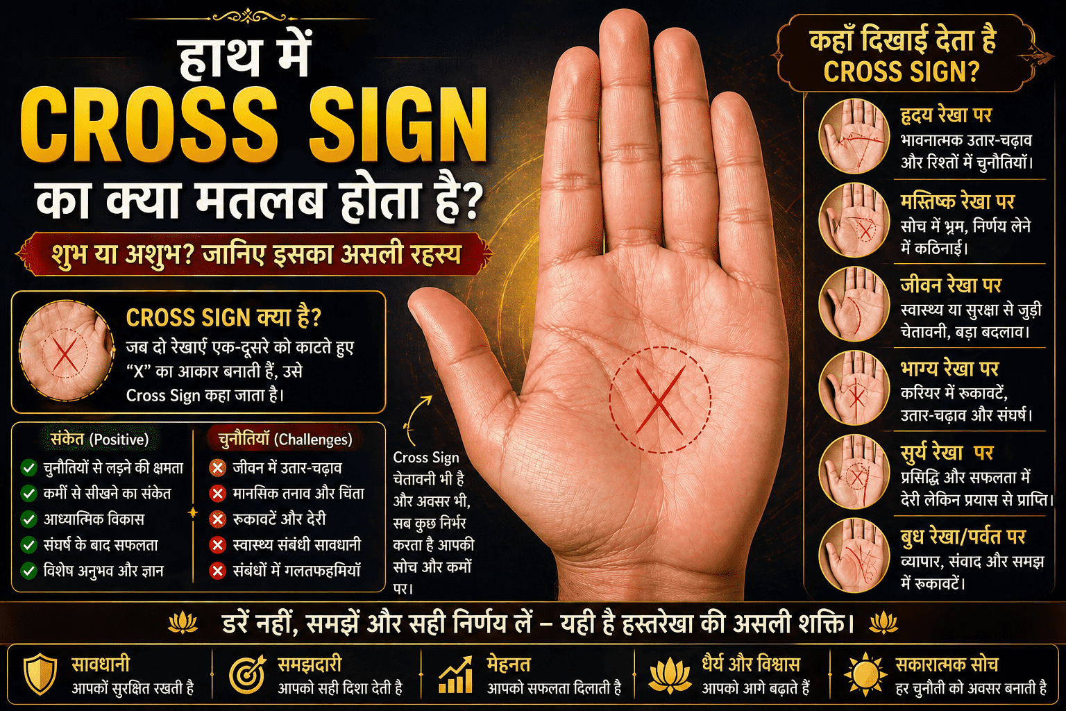 hath me cross sign ka matlab, cross sign palmistry hindi, X sign meaning in hand, hastrekha shastra cross sign, future prediction by hand lines, love career palm reading, lucky and unlucky signs in palm, cross sign meaning in palmistry.